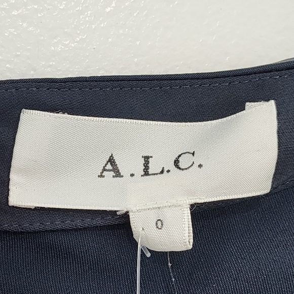 A.L.C. Alessia Navy Asymmetrical Dress with Black Lace - Picture 4 of 11